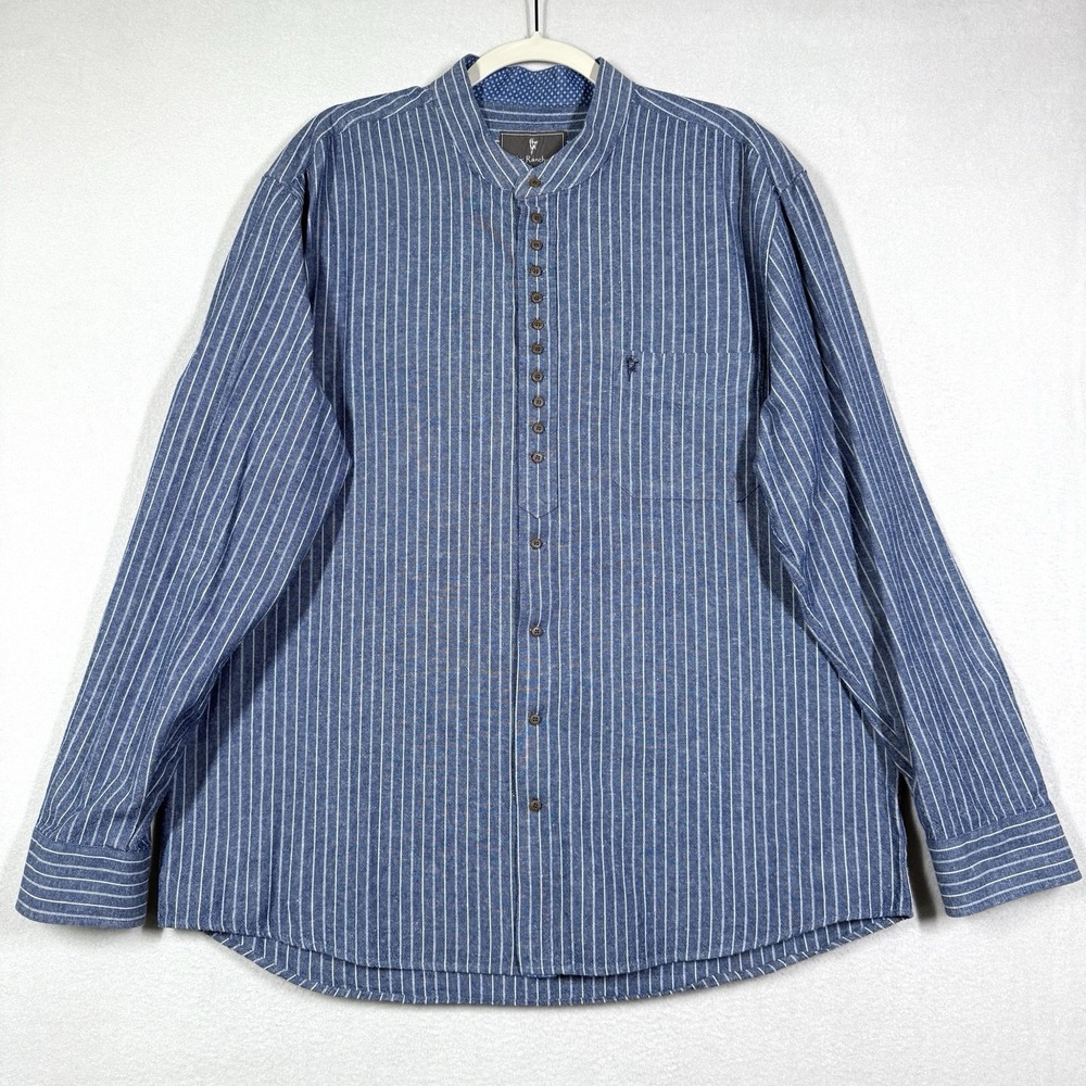 Celtic Ranchwear Shirt XL Linen Blend Ticking Railroad Stripe Grandfather Irish